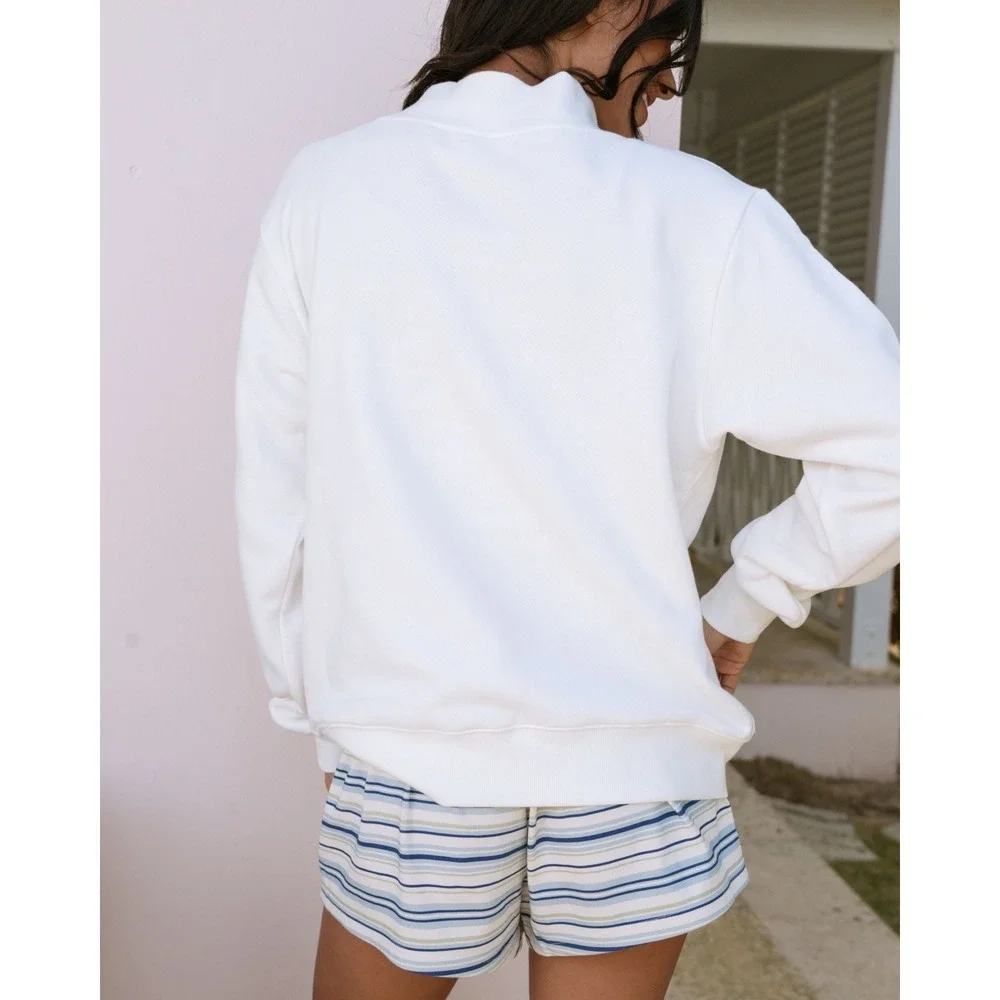 NEW Parke Heritage Varsity Mockneck Sweatshirt Paradise White Cotton Terry L/XL